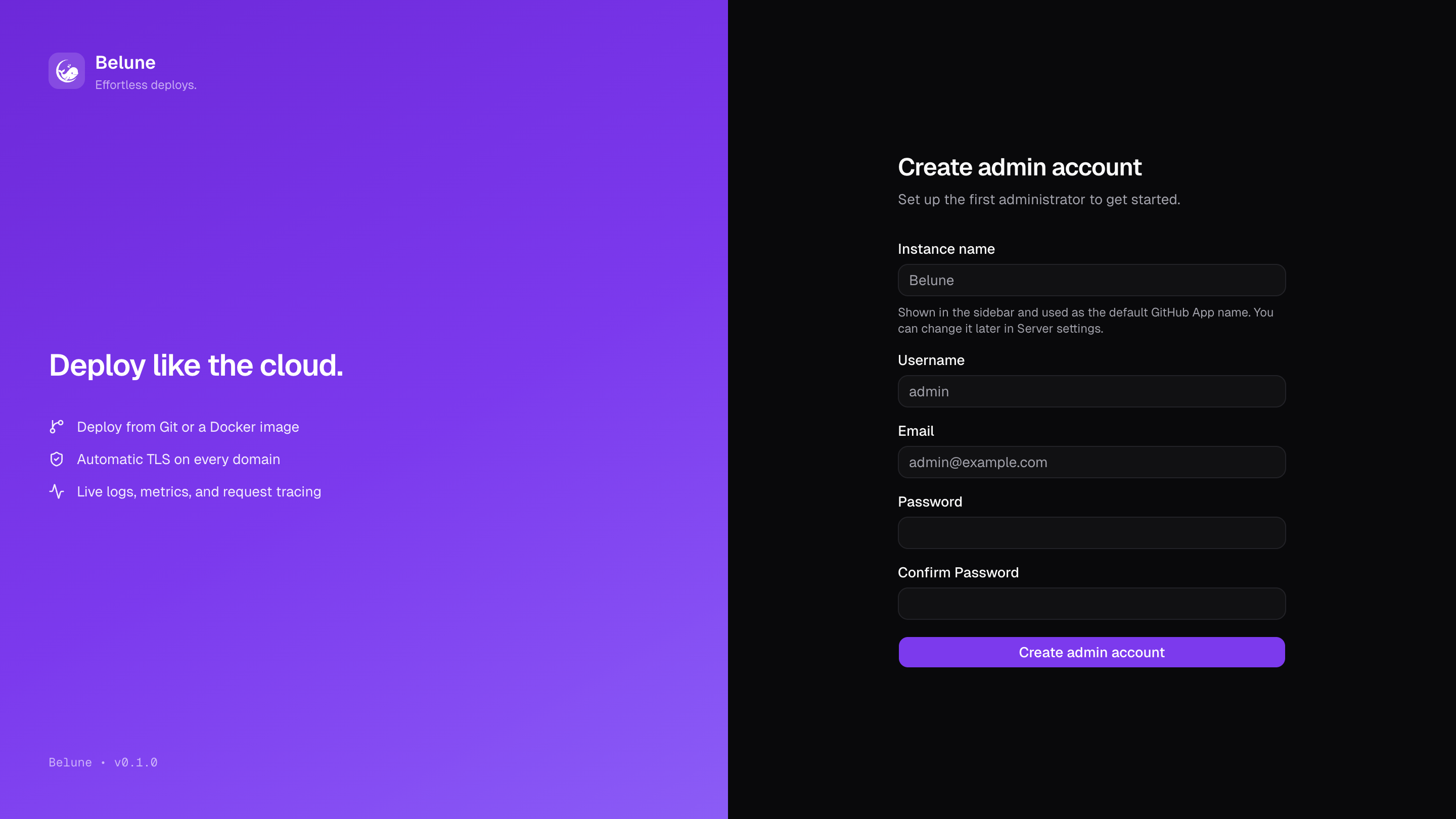 The first-run page for creating the administrator account.