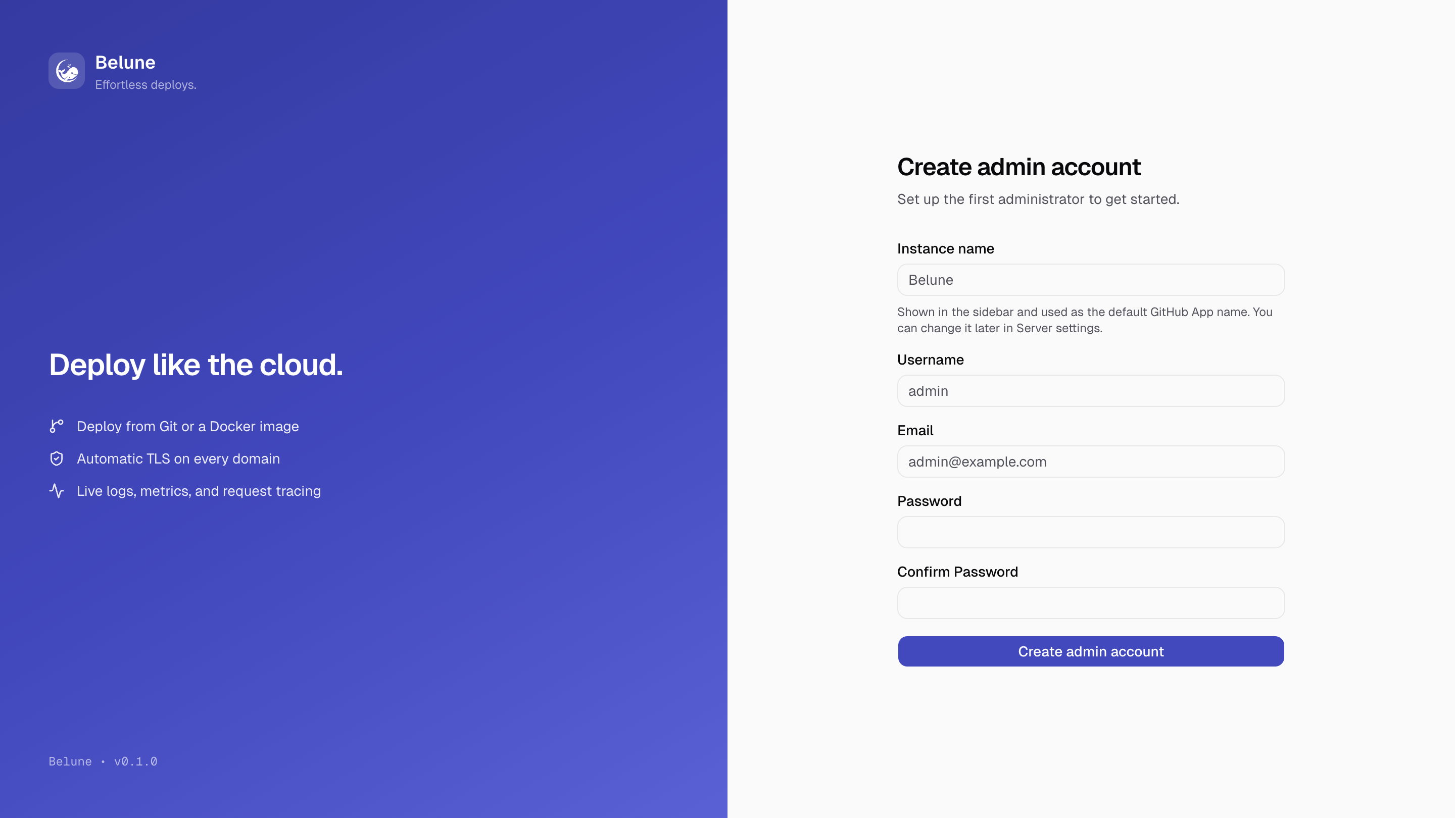 The first-run page for creating the administrator account.
